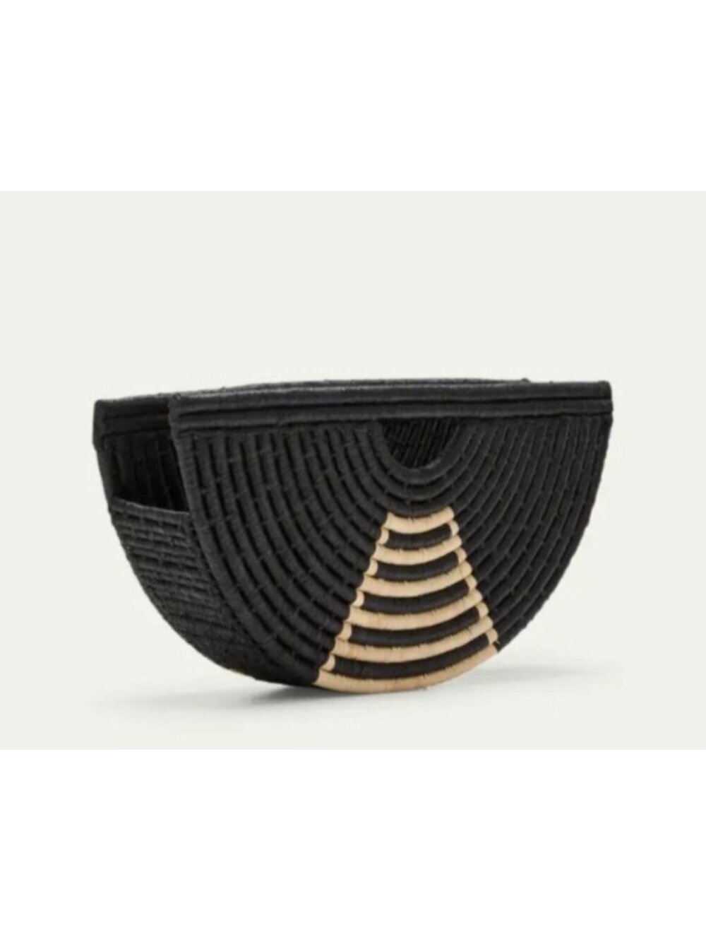 EILAF Large Half Moon Raffia Top Handle Bag Black Woven Straw Clutch Boho Design